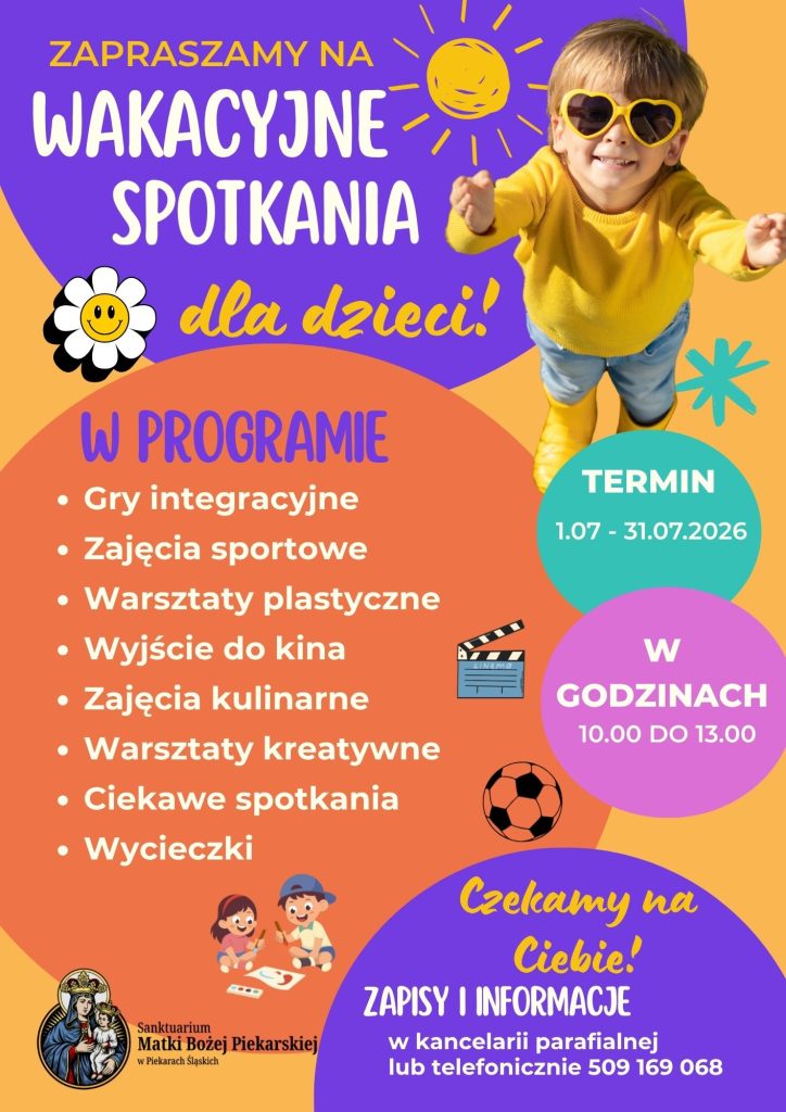 Żółty Fioletowy i Pomarańczowy Radosny Kolonie Letnie Ulotka